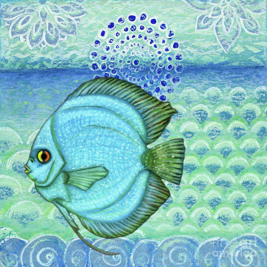 Blue Discus Waterscape Painting by Amy E Fraser