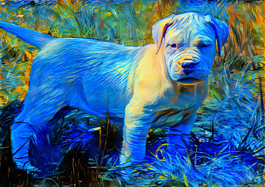 Blue Dogo Argentino puppy in the grass Digital Art by Nicko Prints