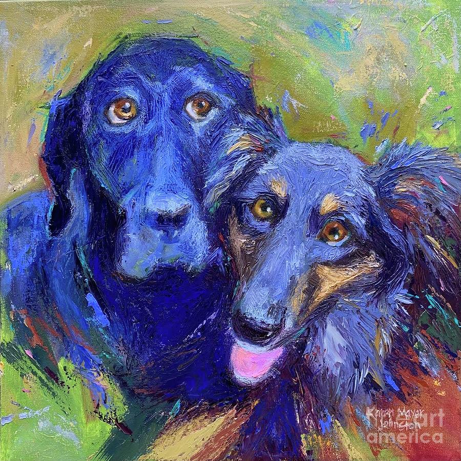 Blue dogs Painting by Karen Mayer Johnston