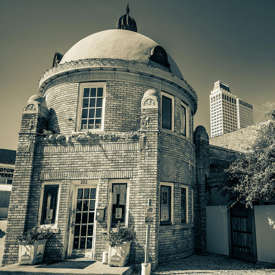 Tulsa Skyline Photograph - Blue Dome and Tulsa Oklahoma Skyline - Sepia 1x1 by Gregory Ballos