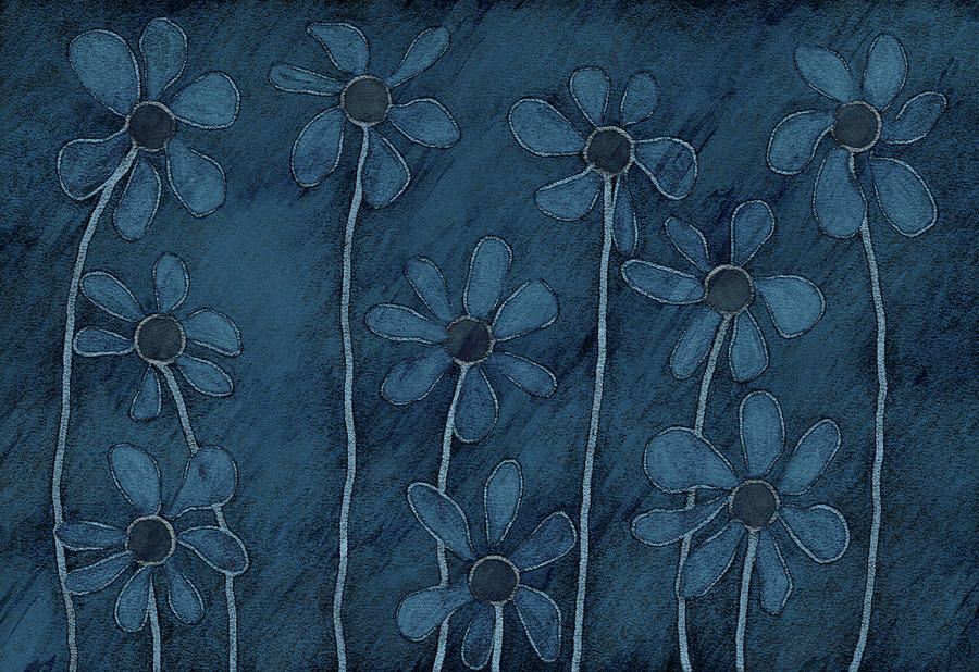 Blue Doodle Daisies Digital Art by Leslie Montgomery