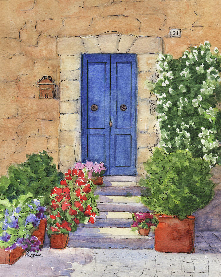 Tuscany Painting - Blue Door #21 by Vikki Bouffard