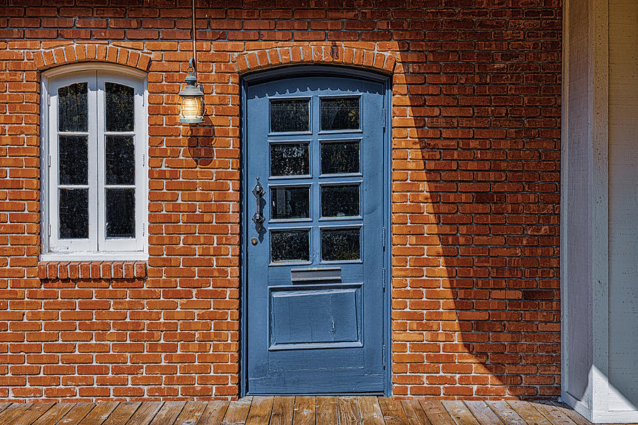 Blue Door Brick Wall Photograph by Alison Frank