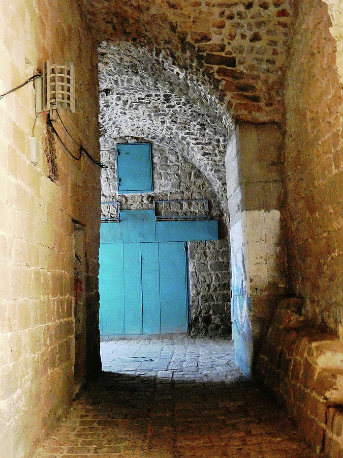 Blue Door In Stone Alley Photograph