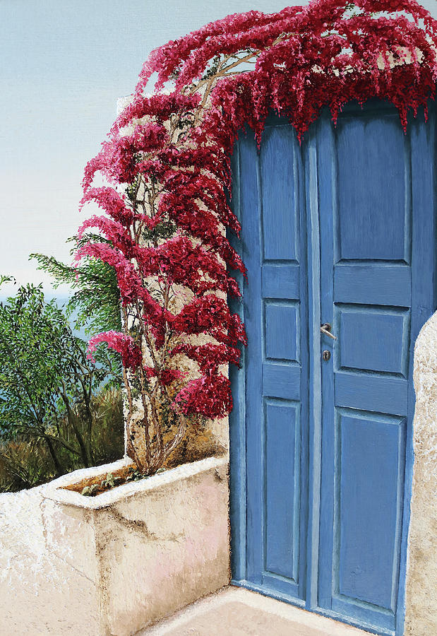 Blue door Oia II Painting by Russell Hinckley