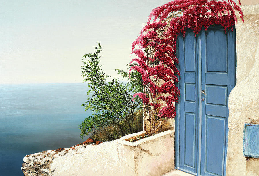 Blue door Oia Painting by Russell Hinckley