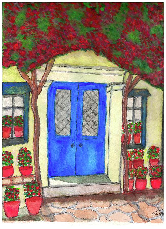 Blue Doors Painting by Mary M Collins