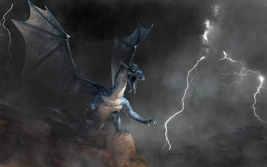 Blue Dragon and Lightning Digital Art by Daniel Eskridge