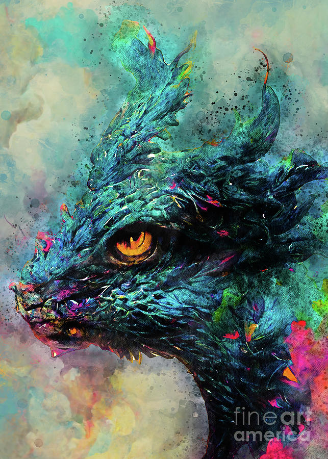 Blue Dragon portrait watercolor painting #dragon Digital Art by Justyna Jaszke JBJart