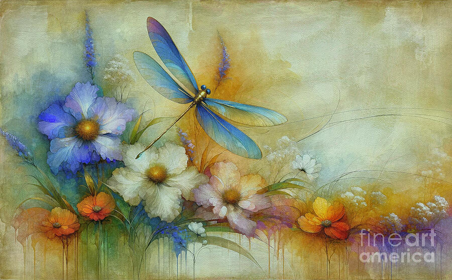 Blue Dragonfly Dance Painting by Maria Angelica Maira