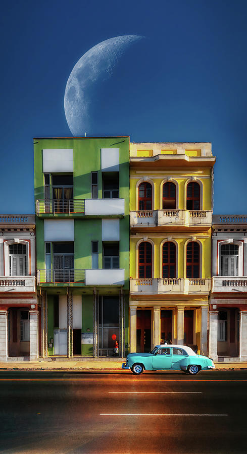 Blue dream of houses and taxi Photograph by Micah Offman