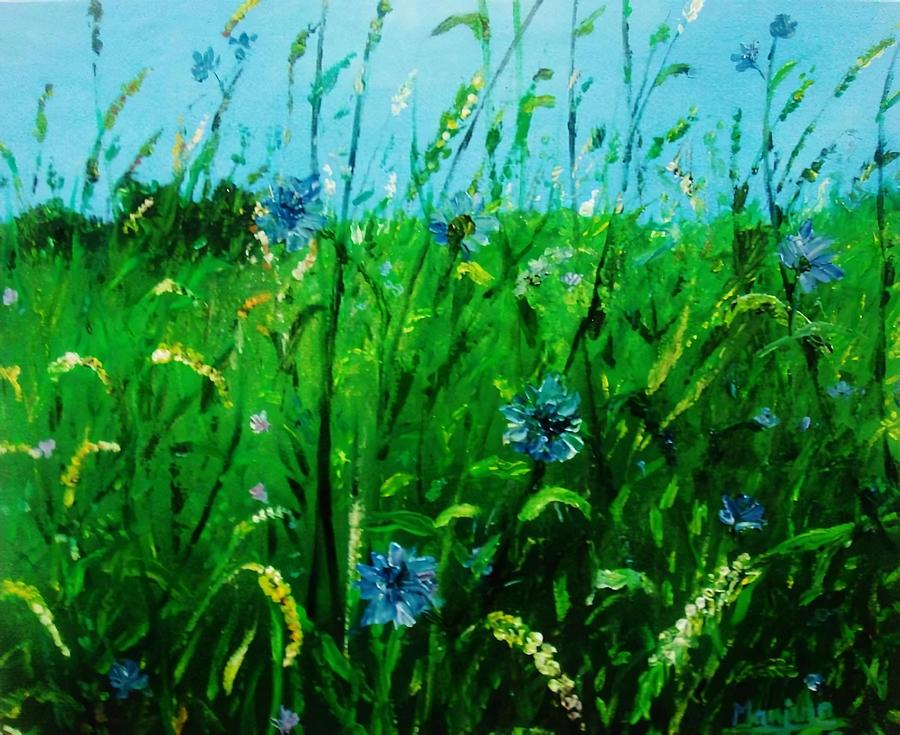 Landscape Painting - Blue Dreams by Manjula Prabhakaran Dubey