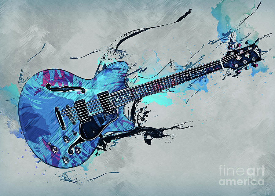 Blue Electric Guitar Digital Art