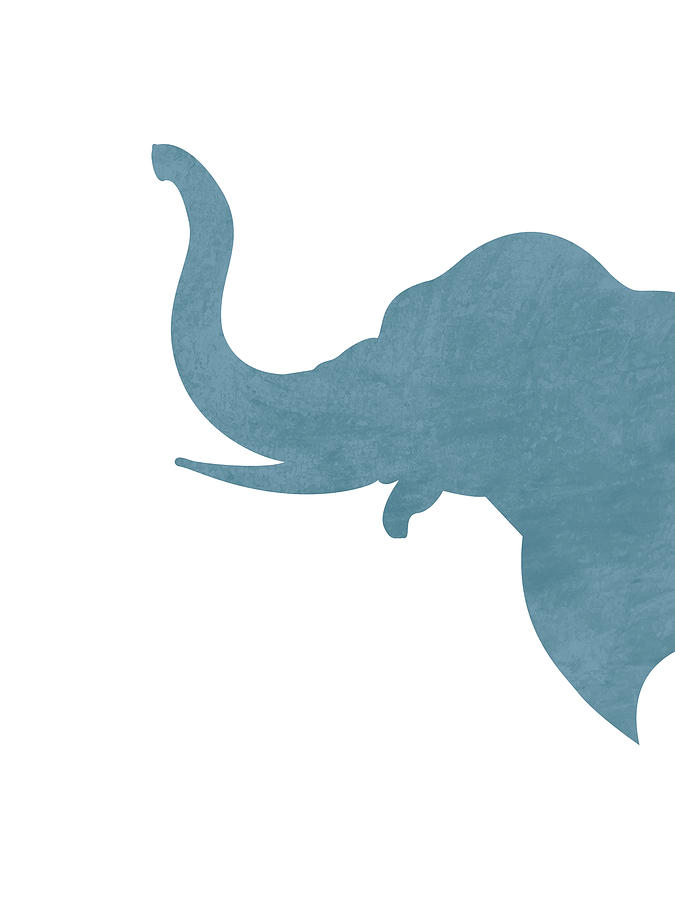 Blue Elephant Silhouette - Scandinavian Nursery Decor - Animal Friends - For Kids Room - Minimal Mixed Media