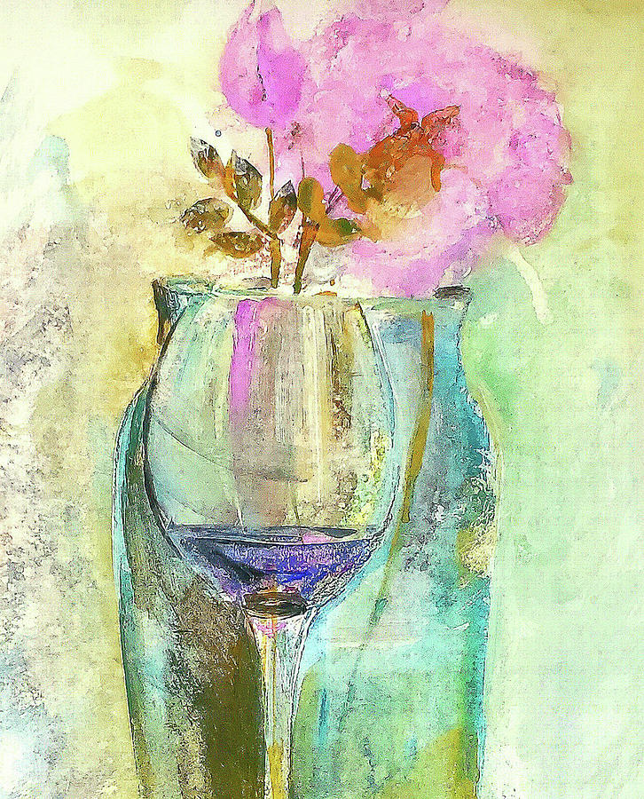 Blue Elixir  and  A Few Flowers In A Vase Painting by Lisa Kaiser