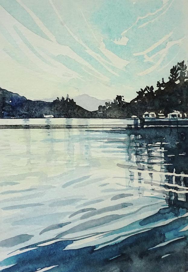Blue Evening On The Lake Painting