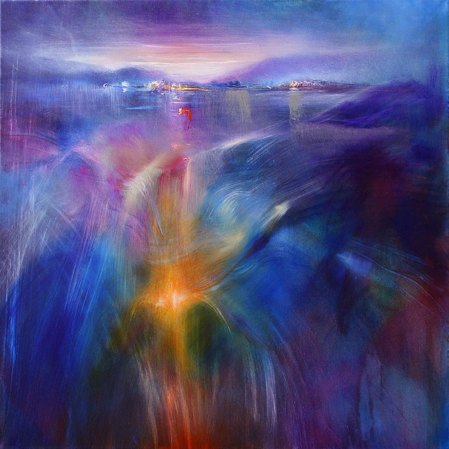 Blue evening with gold Painting by Annette Schmucker