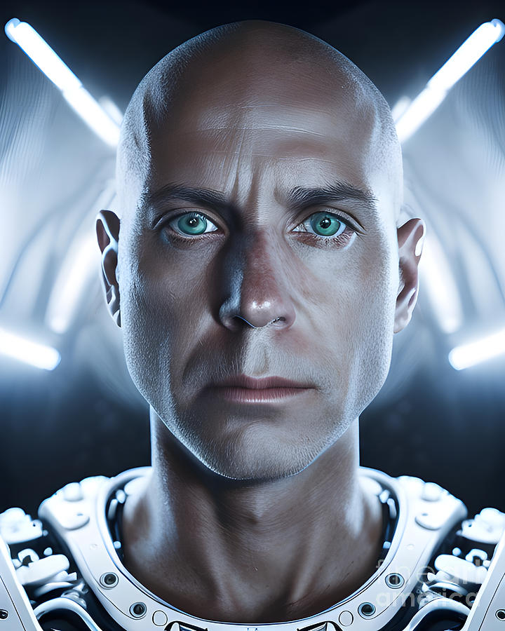 Blue Eyed Bald Man In Bionic Costume Digital Art By Stefano C Fine