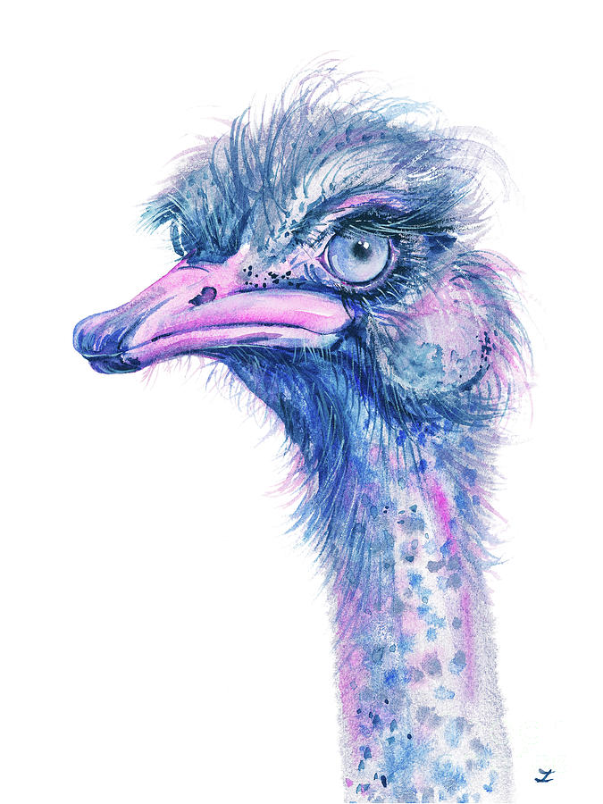 Blue-eyed Ostrich Painting by Zaira Dzhaubaeva