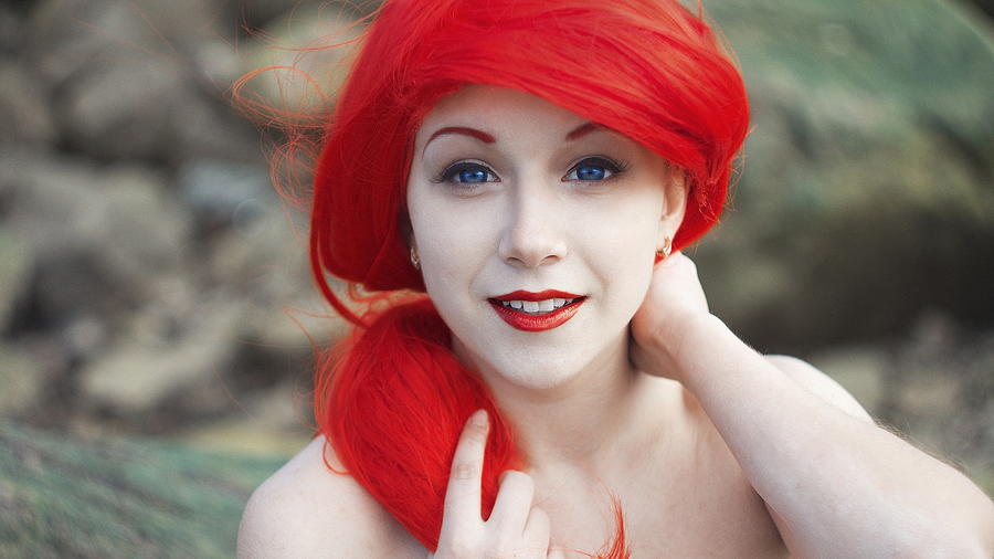 Blue Eyes Disney Princesses Mermaids Pale Red Lipstick Redhead Hd