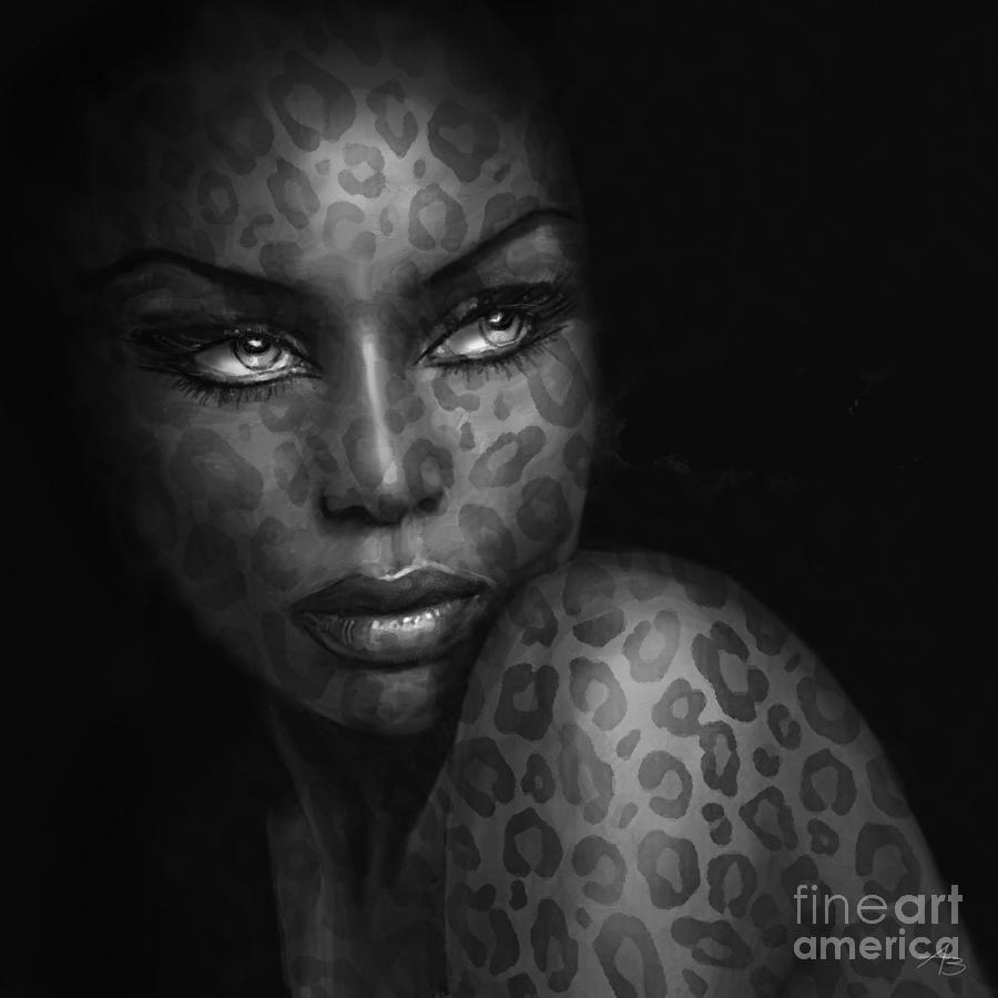 Blue Eyes Wild BW Painting by Angie Braun
