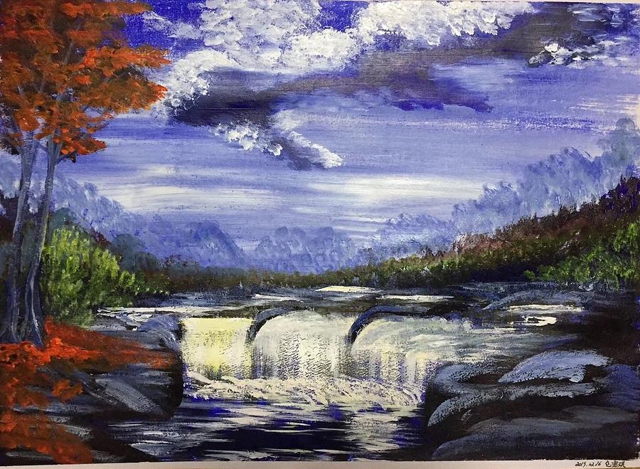 Blue Falls Painting by Xueqi Bao Blue Falls Painting by Xueqi Bao