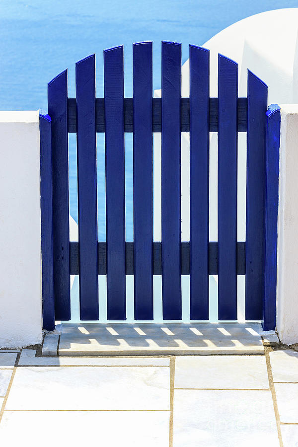 Blue fence at Oia, Santorini, Greece Photograph by Henk Meijer Photography