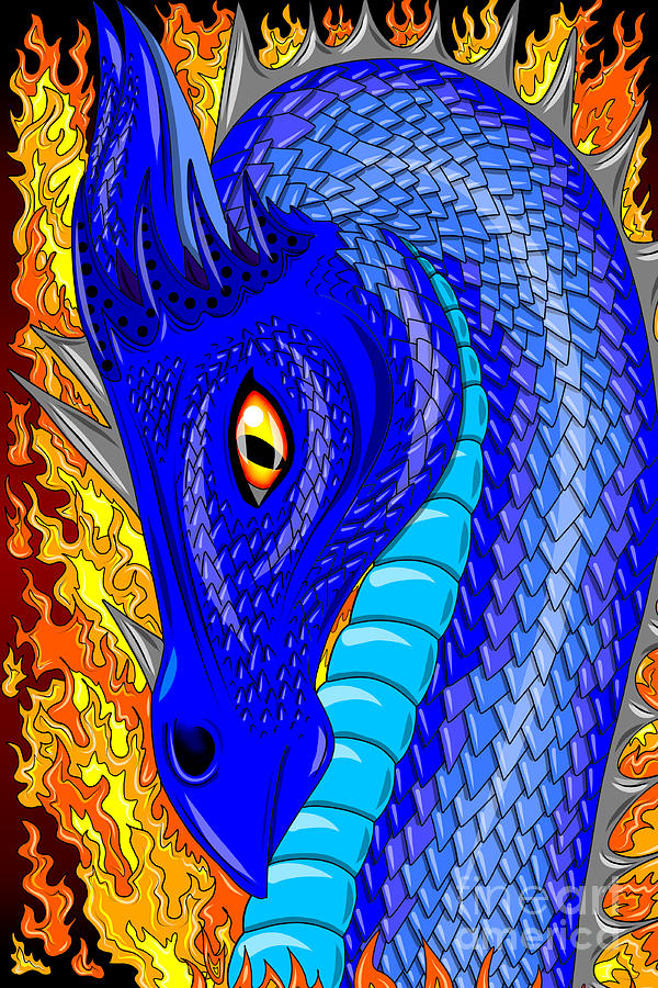 Blue Fire Dragon Digital Art