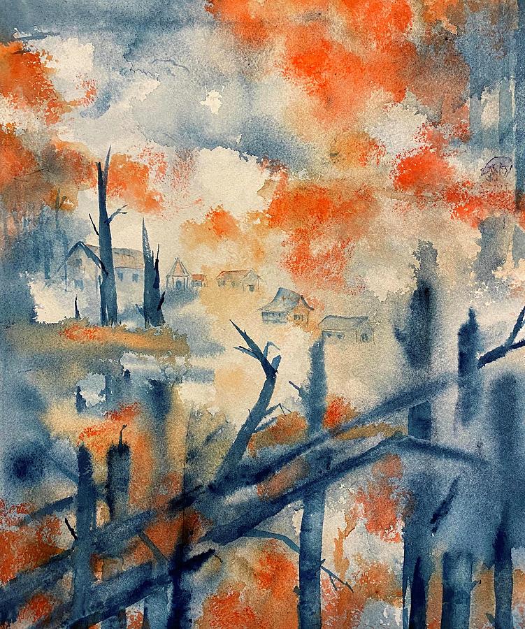 Blue Fire Painting by Nancy Lake Watercolor