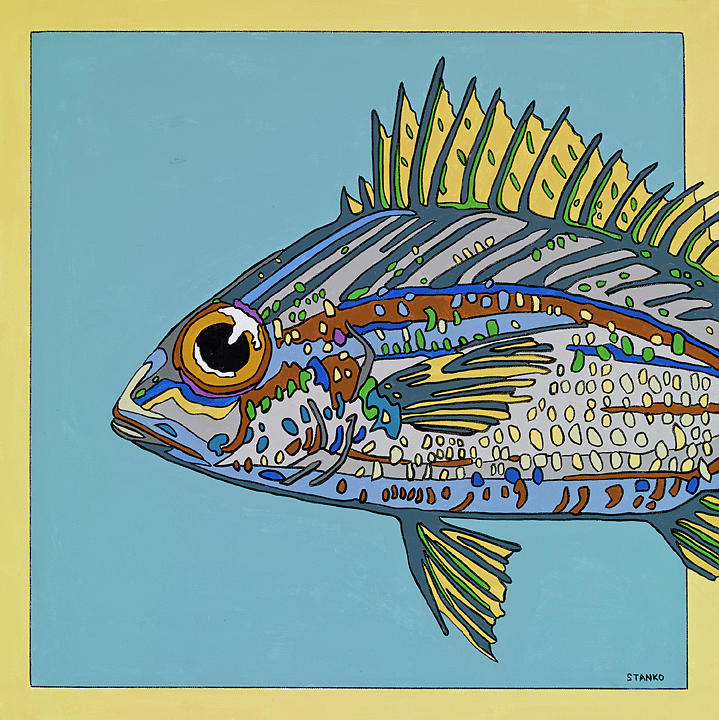 Blue Fish Painting by Mike Stanko