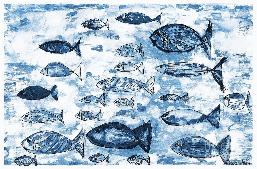 Blue Fish Painting by Ramona Matei