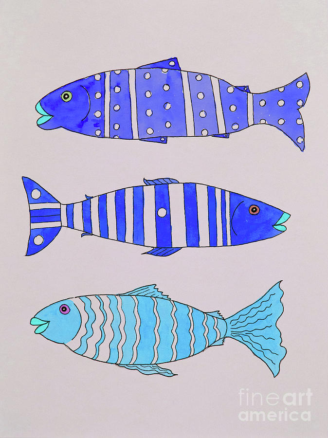 Blue Fish Trio Painting by Norma Appleton