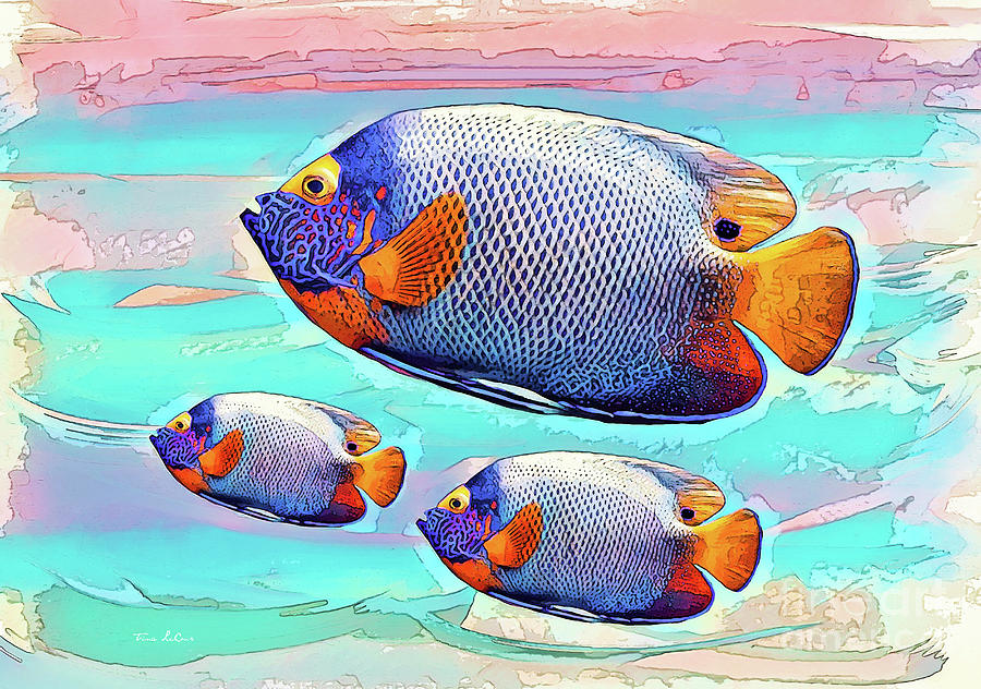 Blue Fish Trio Painting by Tina LeCour
