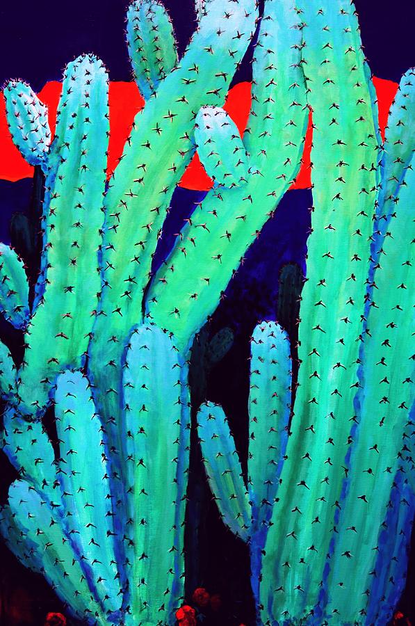 Blue Flame Cactus Again Painting by M Diane Bonaparte