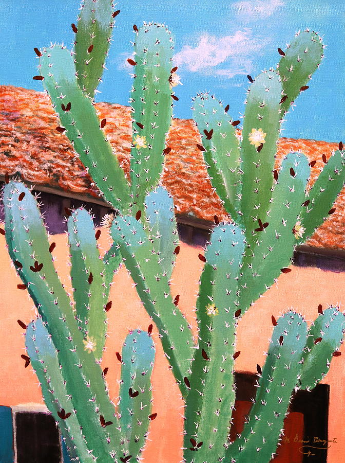 Blue Flame Cactus in Spring Painting by M Diane Bonaparte