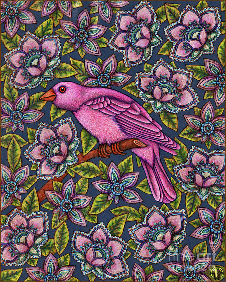 Blue Floral Bird Tapestry  Painting by Amy E Fraser
