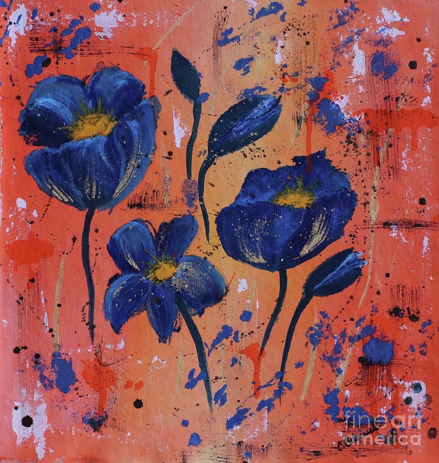 Blue Floral Painting by Cathy Beharriell
