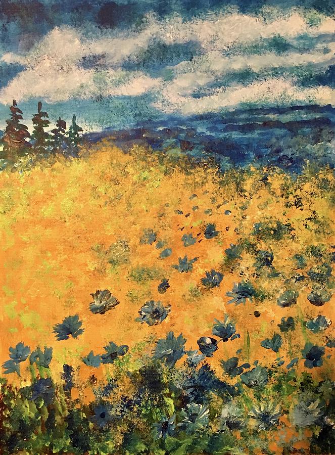 Blue Flower Field Painting by Crystal Miller Fine Art America