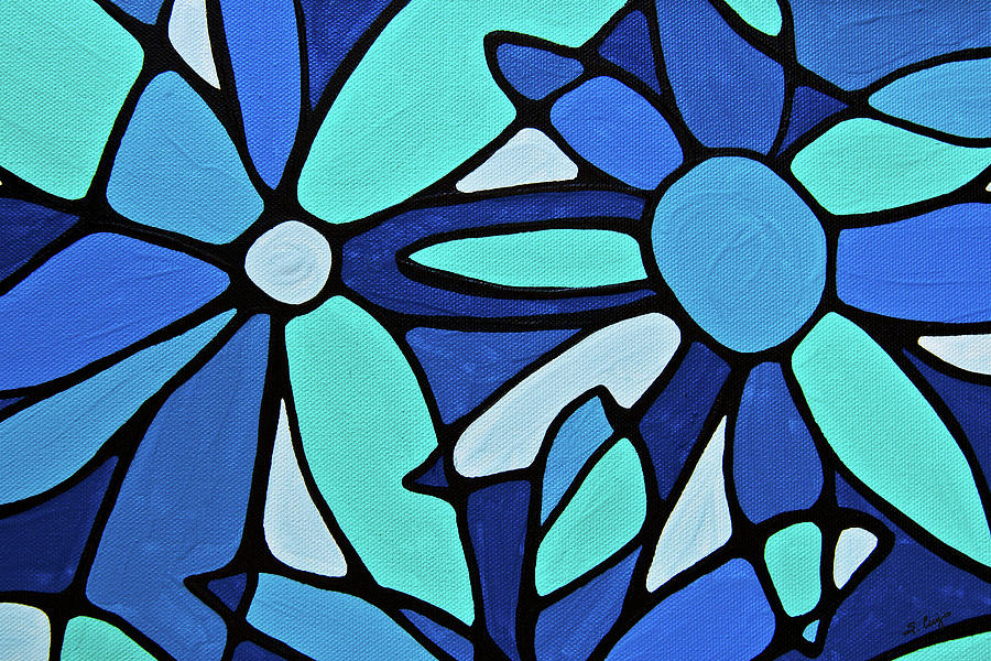 Blue Flower Power Petal Art Painting by Sharon Cummings