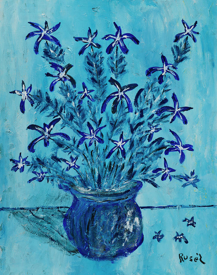 Blue Flower Shadows Painting by The Artist Rusel | Fine Art America