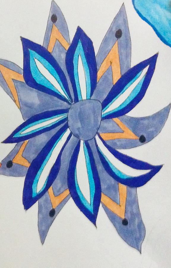 Abstract Drawing - Blue Flower by Trina Aleman