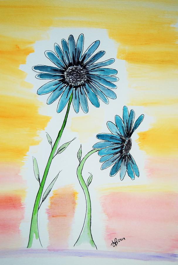Blue Flower Watercolor Painting by Lkb Art And Photography