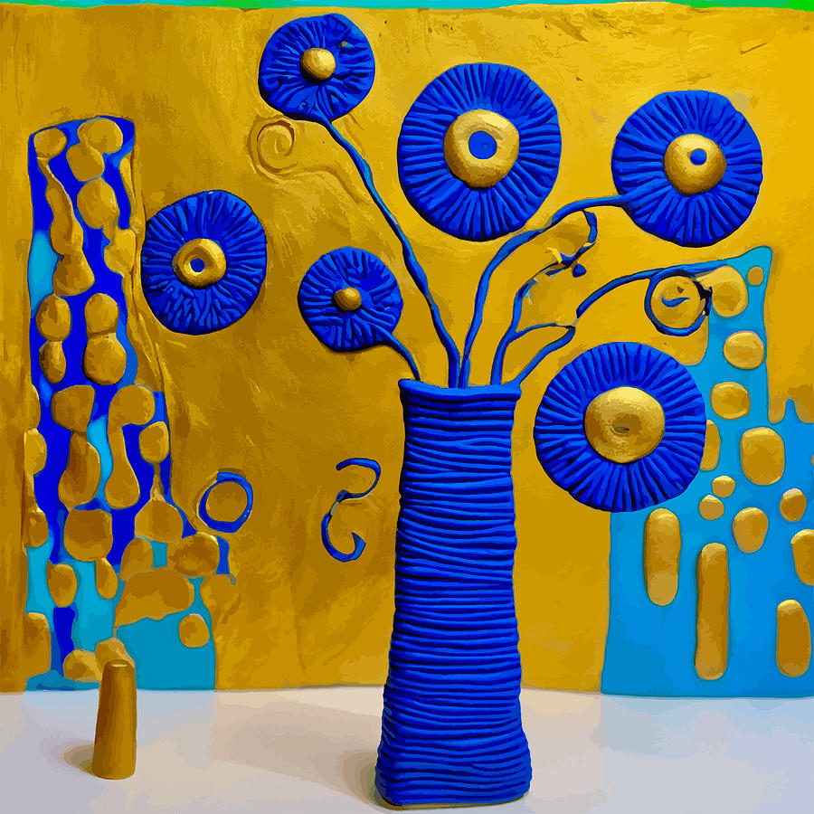 Blue Flowers in a Matching Vase Digital Art by Vicky Brago-Mitchell ...