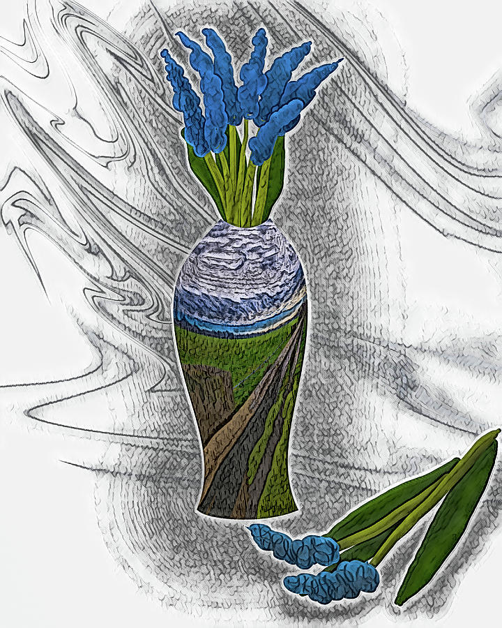 Blue Flowers In A Unique Vase Digital Art