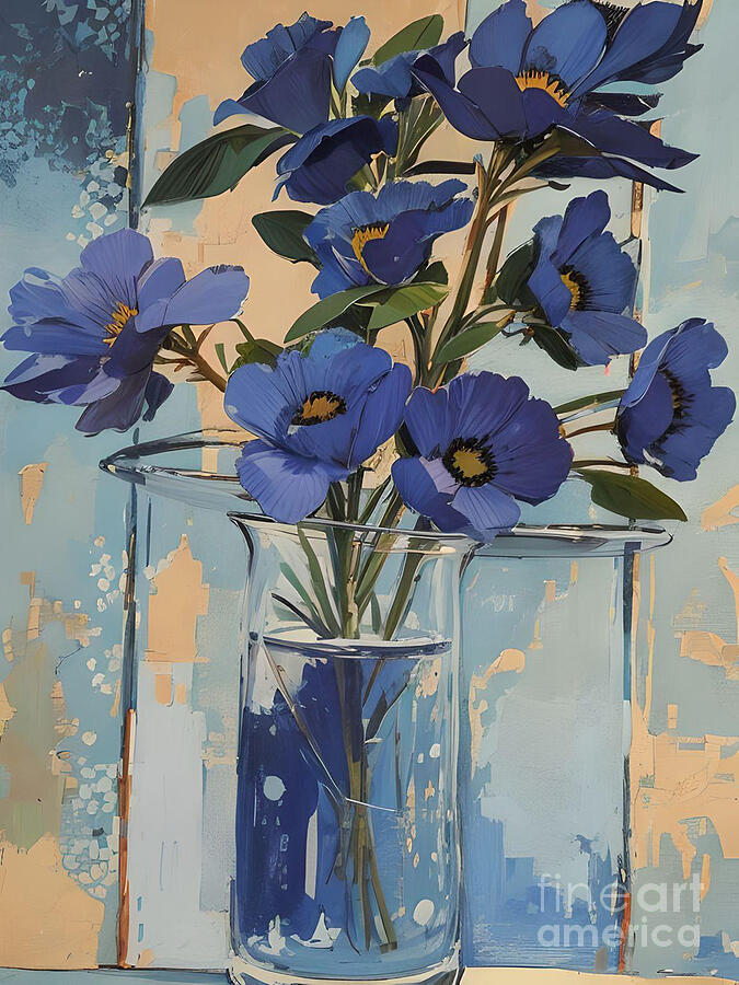 Blue Flowers in a Vase Digital Art by Jasna Dragun - Pixels