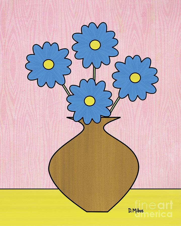 Blue Flowers in Brown Vase Mixed Media by Donna Mibus
