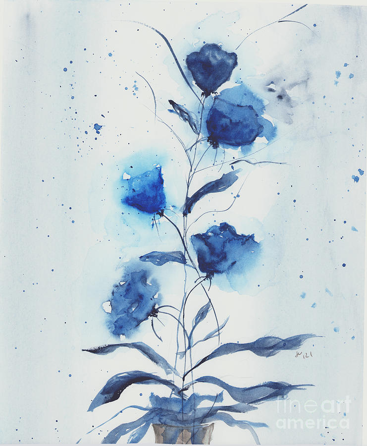 Blue Flowers Painting by Loretta