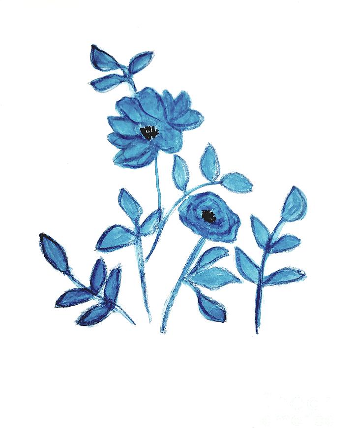 Blue Flowers Painting by Margaret Welsh Willowsilk