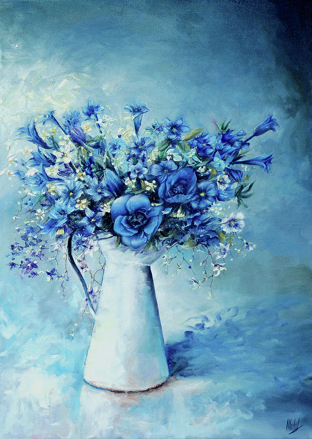 Blue Flowers Painting by Michelangelo Rossi