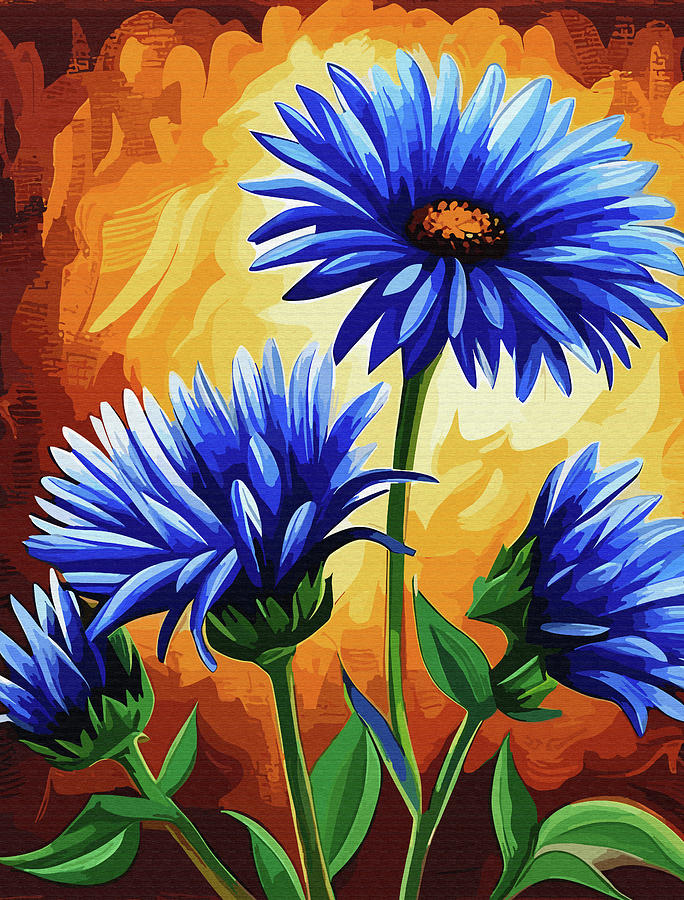 Blue Flowers Painting Digital Art by Long Shot